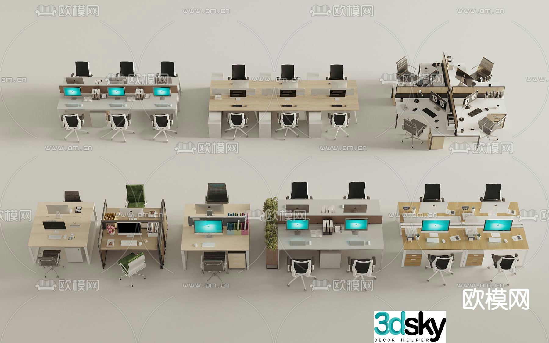 Office desk and chair employee desk 3d model