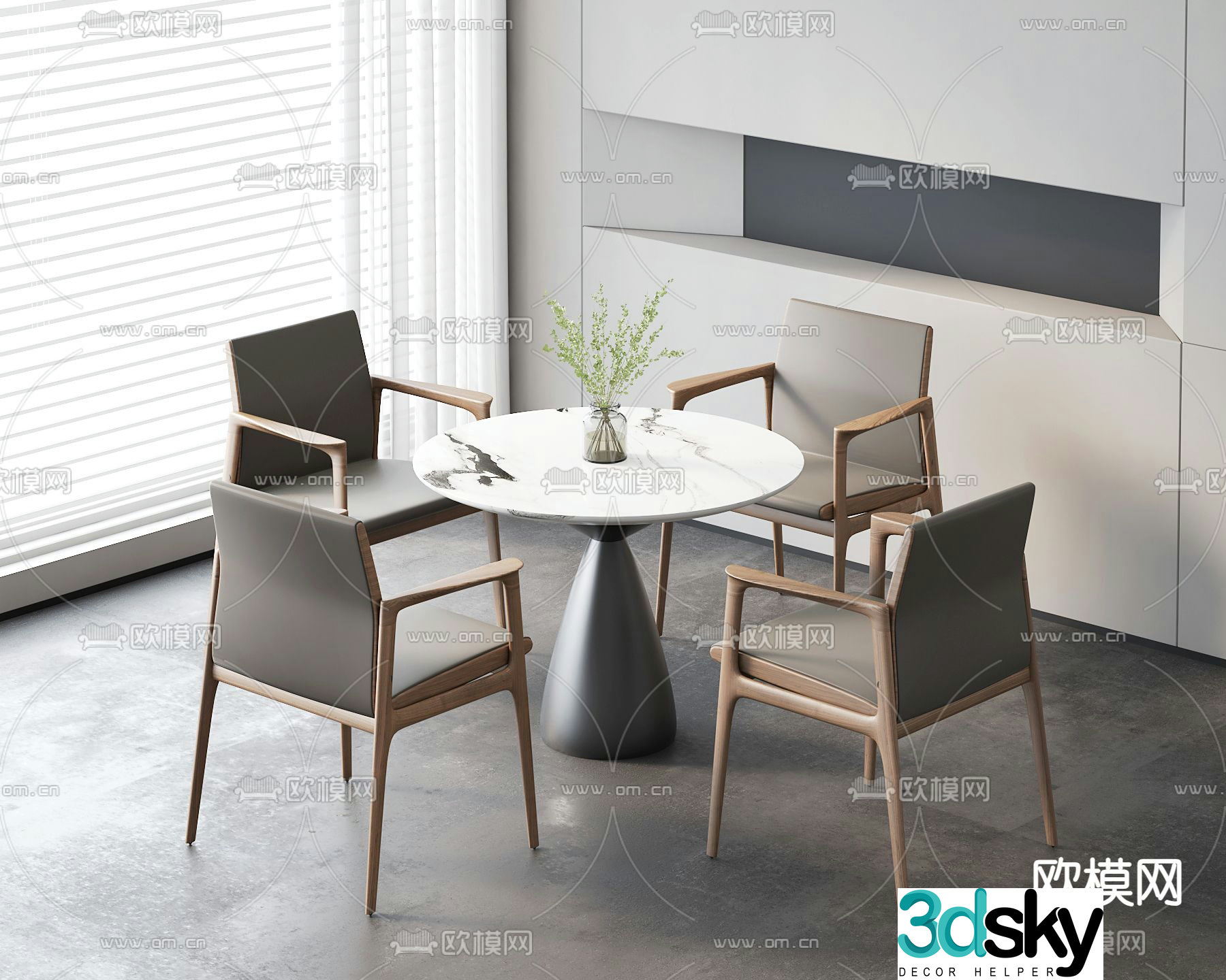 Modern leisure table and chairs round table 3d model