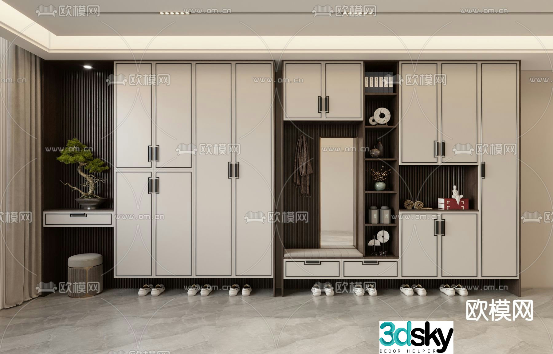 New Chinese style shoe cabinet 3D model of the entrance shoe cabinet