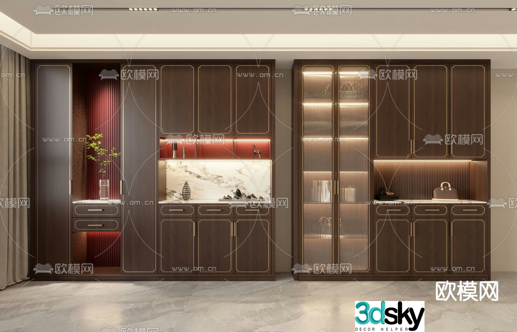 New Chinese style shoe cabinet Entrance shoe cabinet 3D model