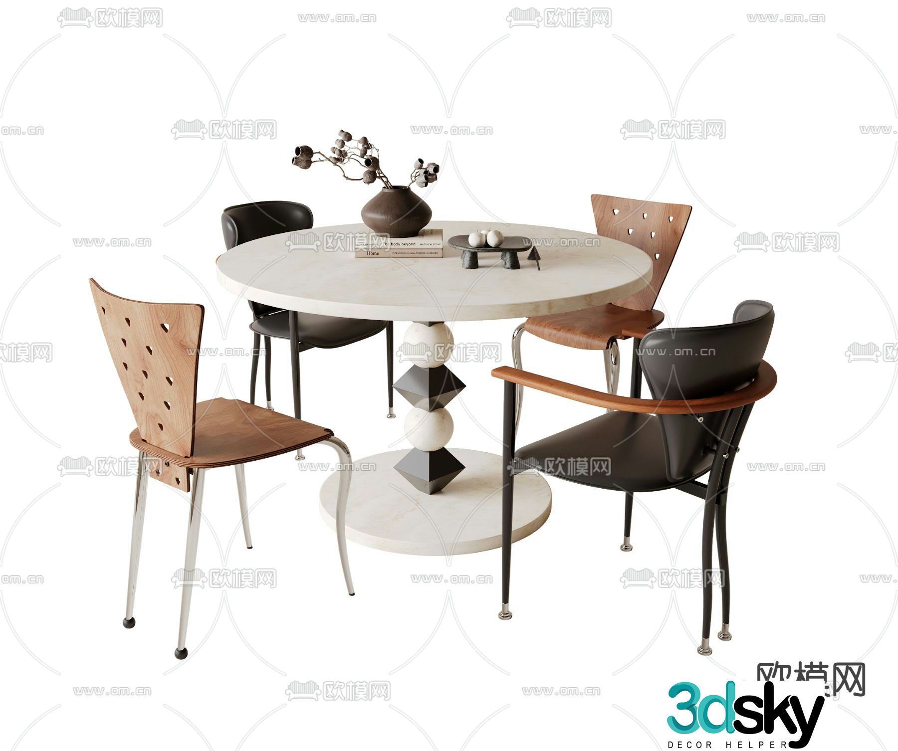 Medieval style dining table and chairs round dining table and chairs 3d model