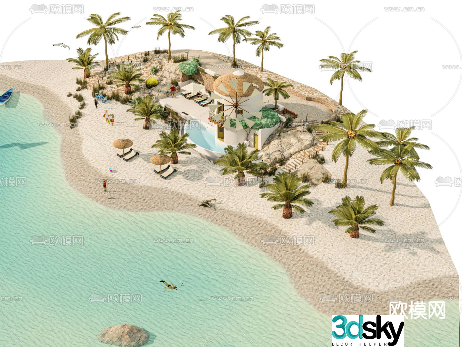 Modern landscape beach beach park 3d model