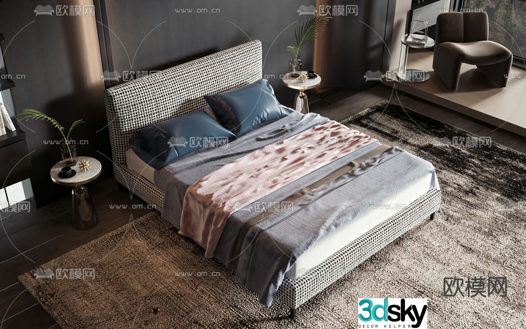 Modern double bed 3d model