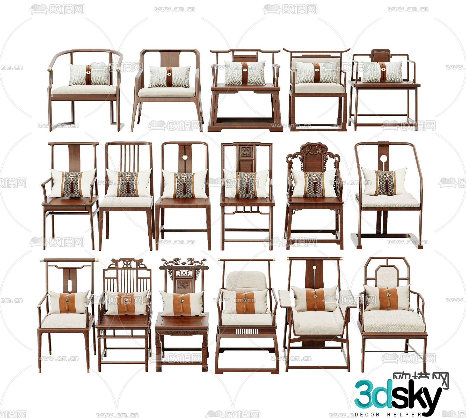 New Chinese style chair Taishi chair 3d model