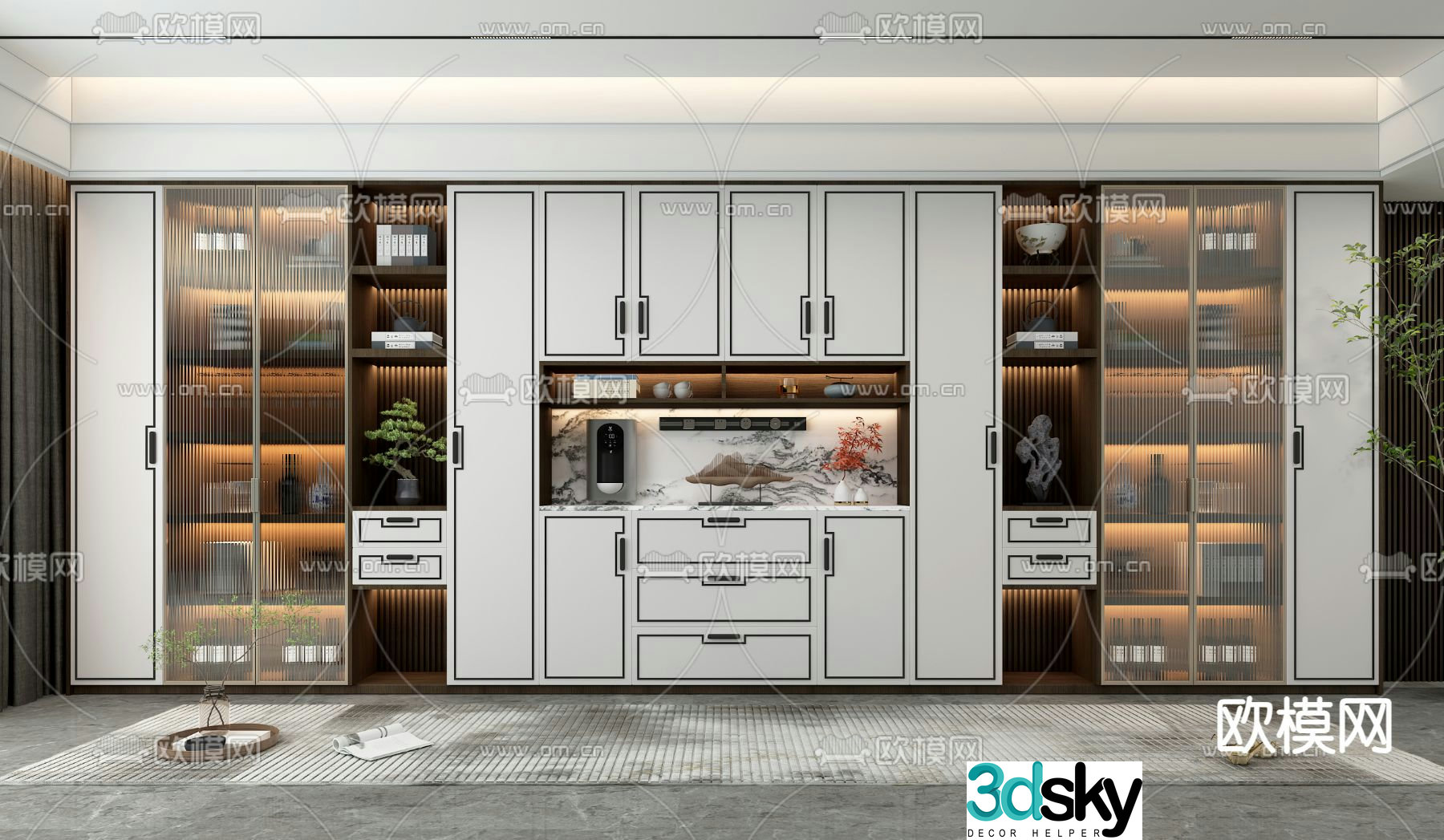 New Chinese wine cabinet semi-open wine cabinet 3D model