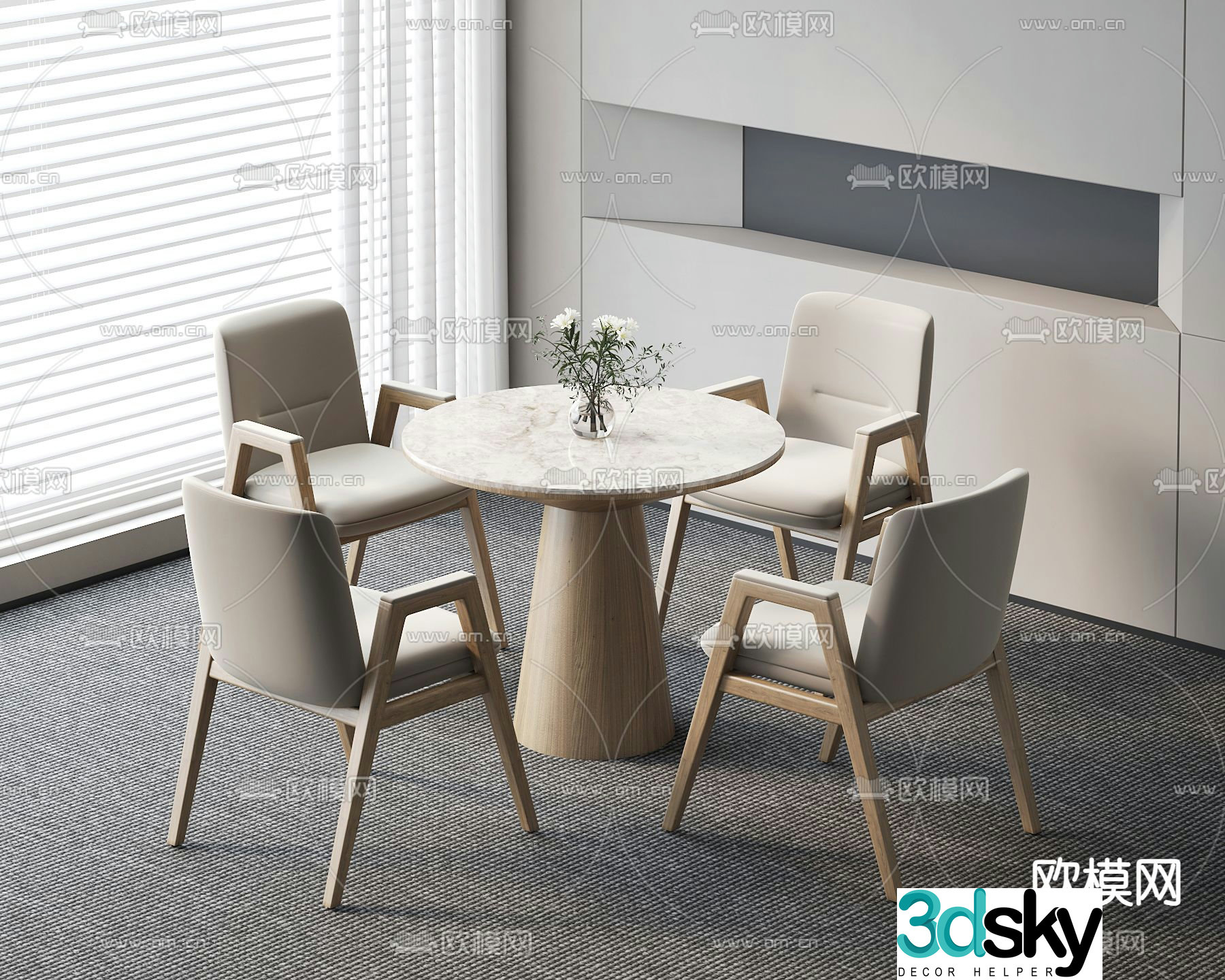 Modern leisure table and chairs round table 3d model