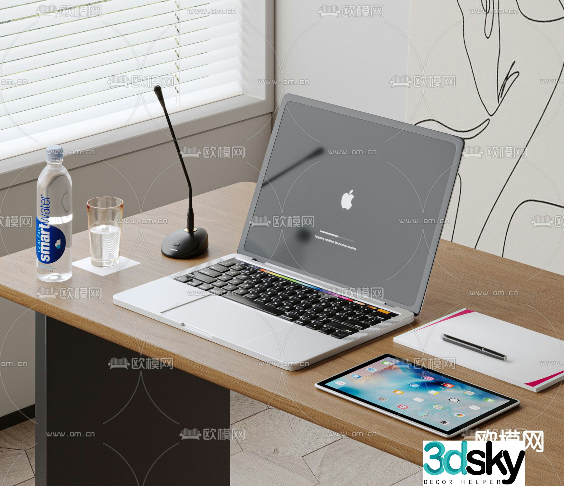 Desktop computer tablet office supplies 3d model