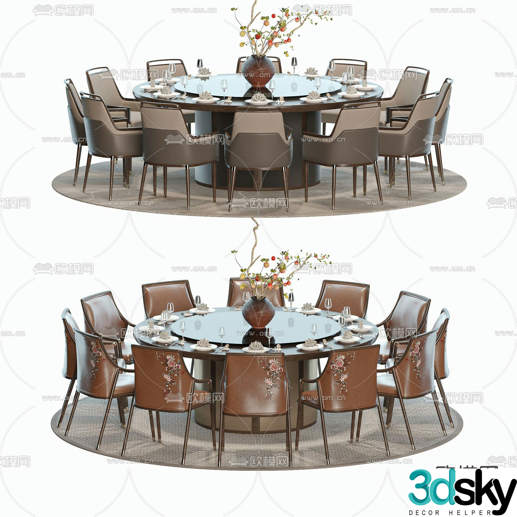 Medieval style dining table and chairs round dining table and chairs 3d model