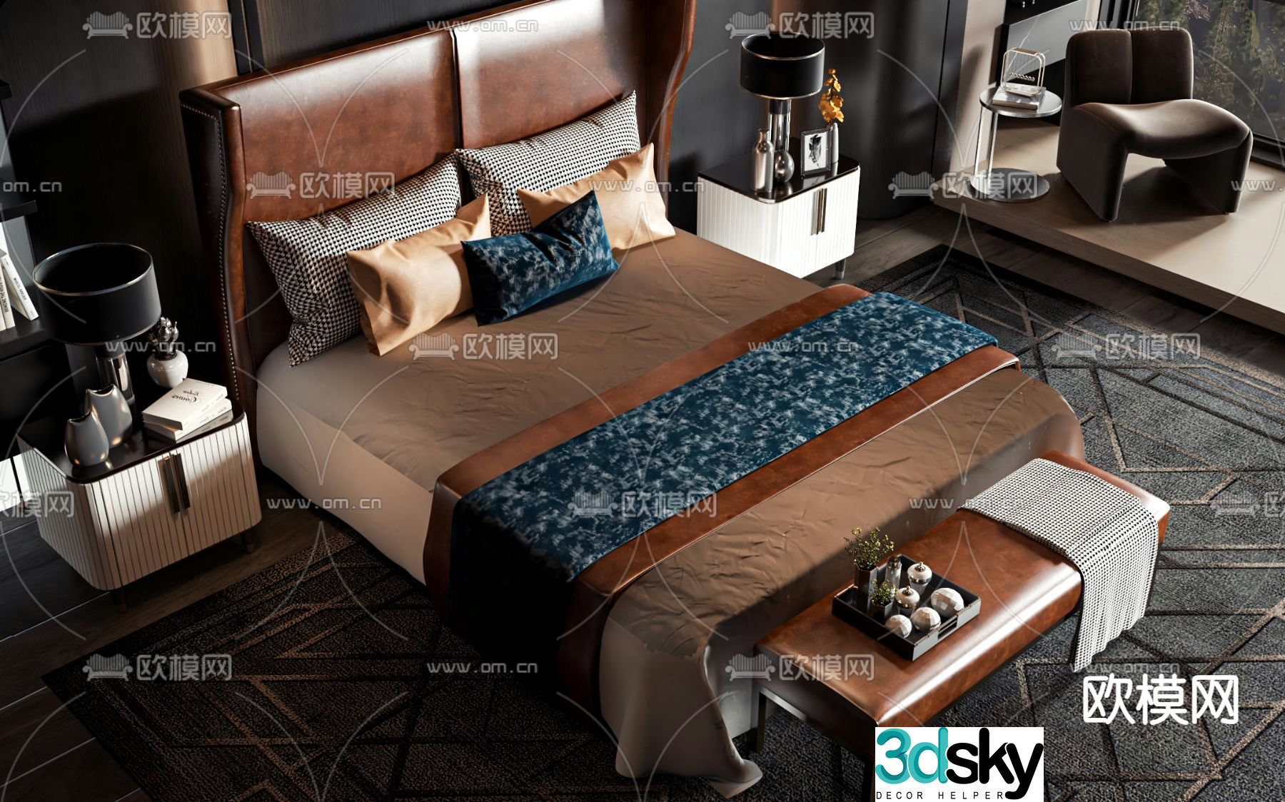 American double bed 3d model