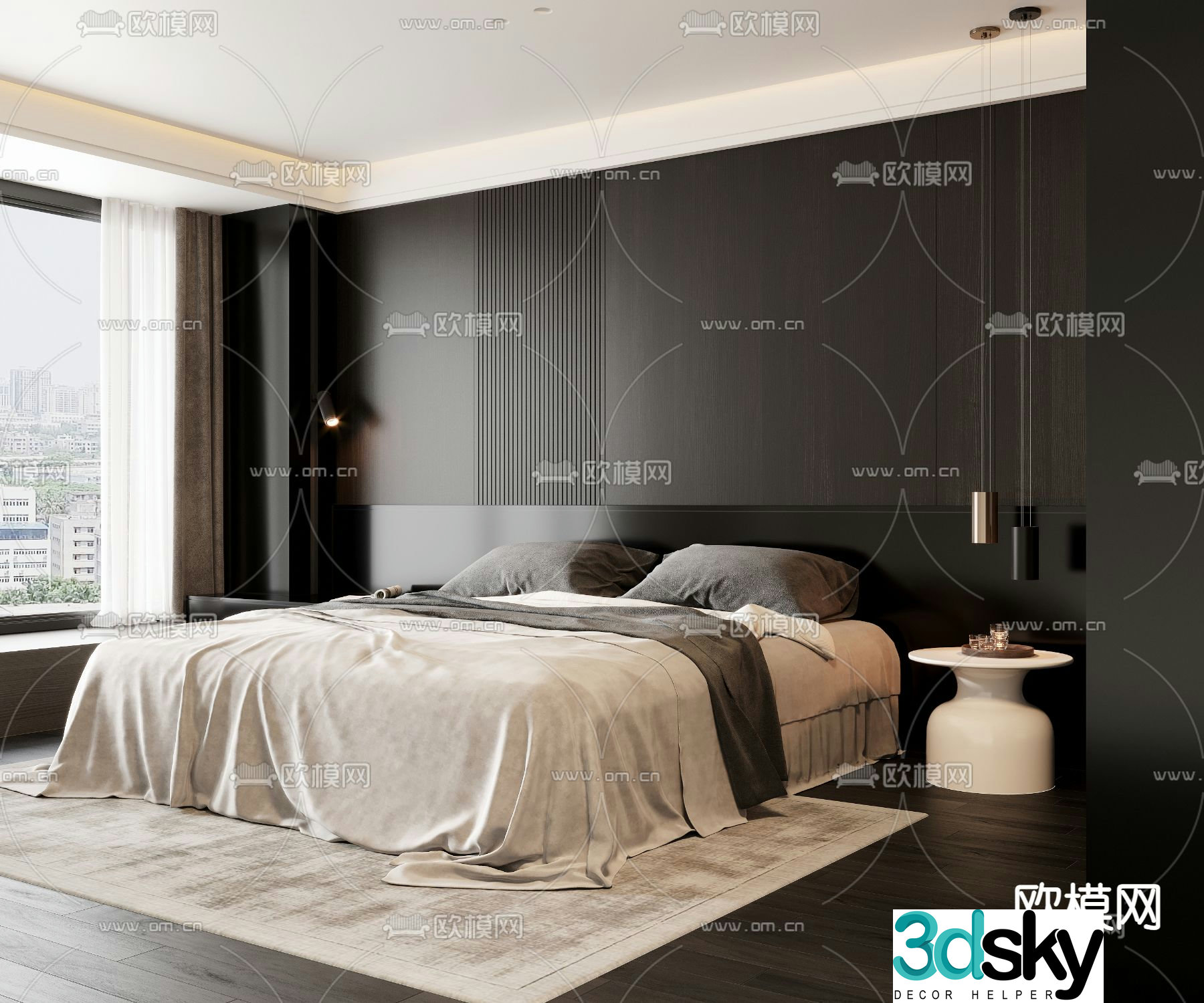 Fabric double bed simple double bed 3d model