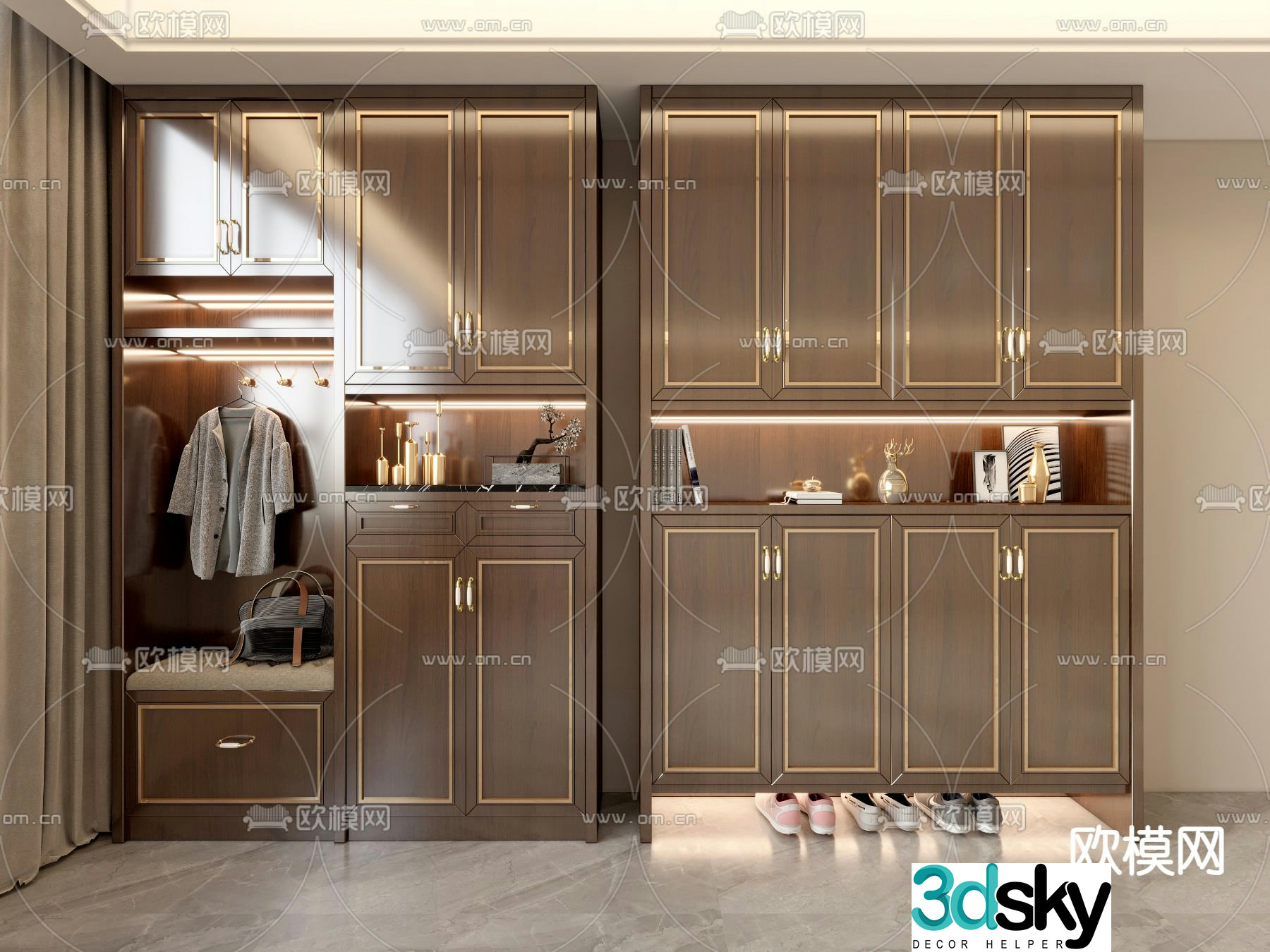 New Chinese style shoe cabinet 3D model of the entrance shoe cabinet