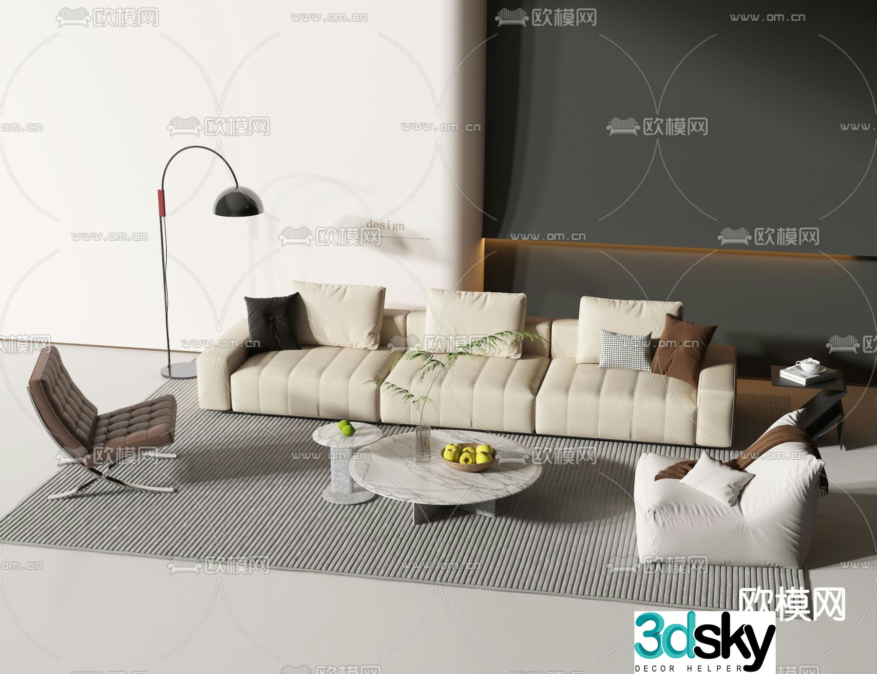 Sofa coffee table single sofa 3d model