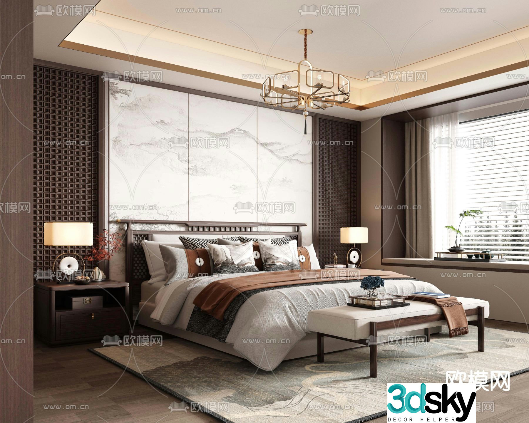 New Chinese style bedroom master bedroom 3D model