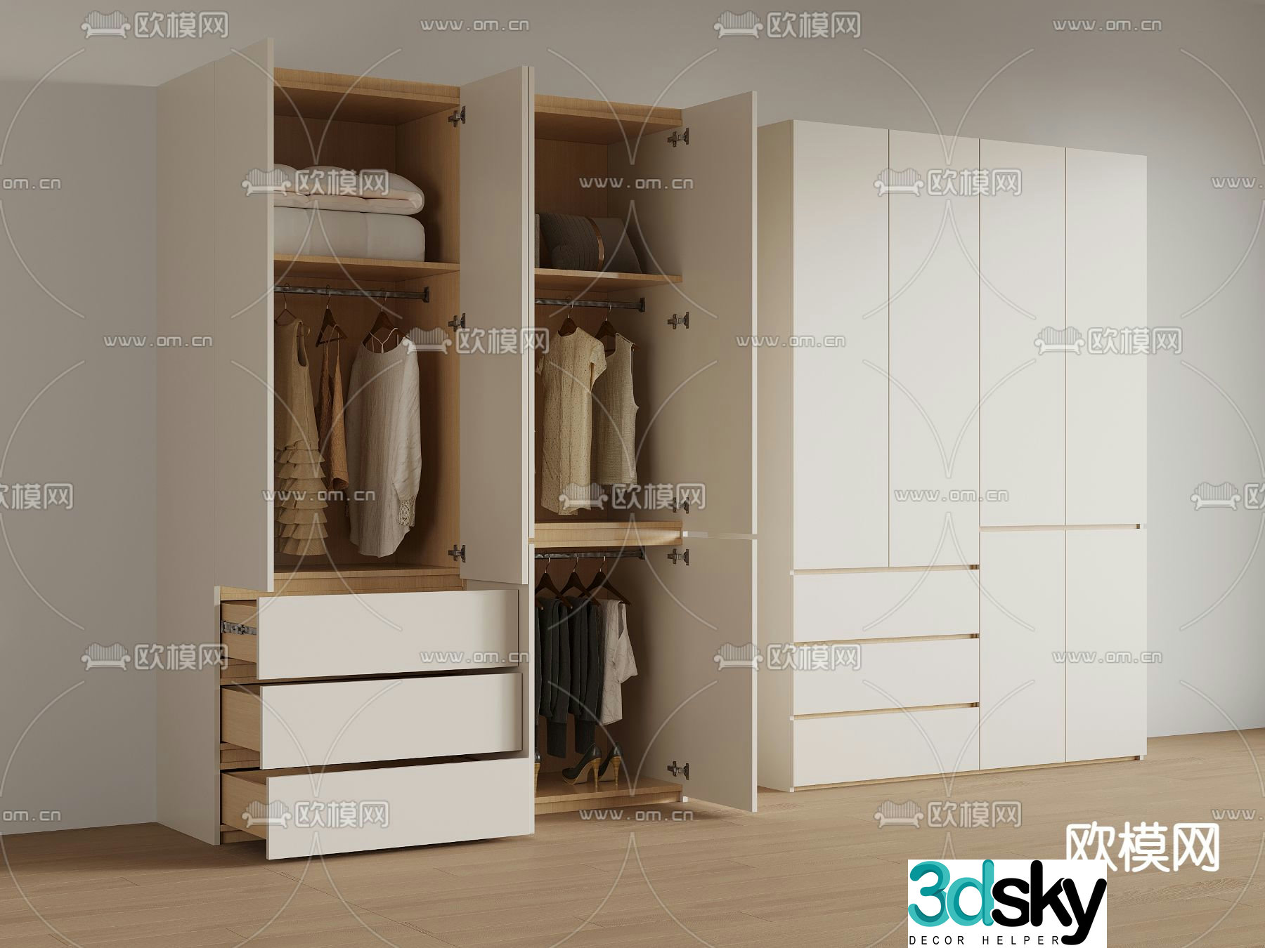 Cream trench wardrobe 3d model