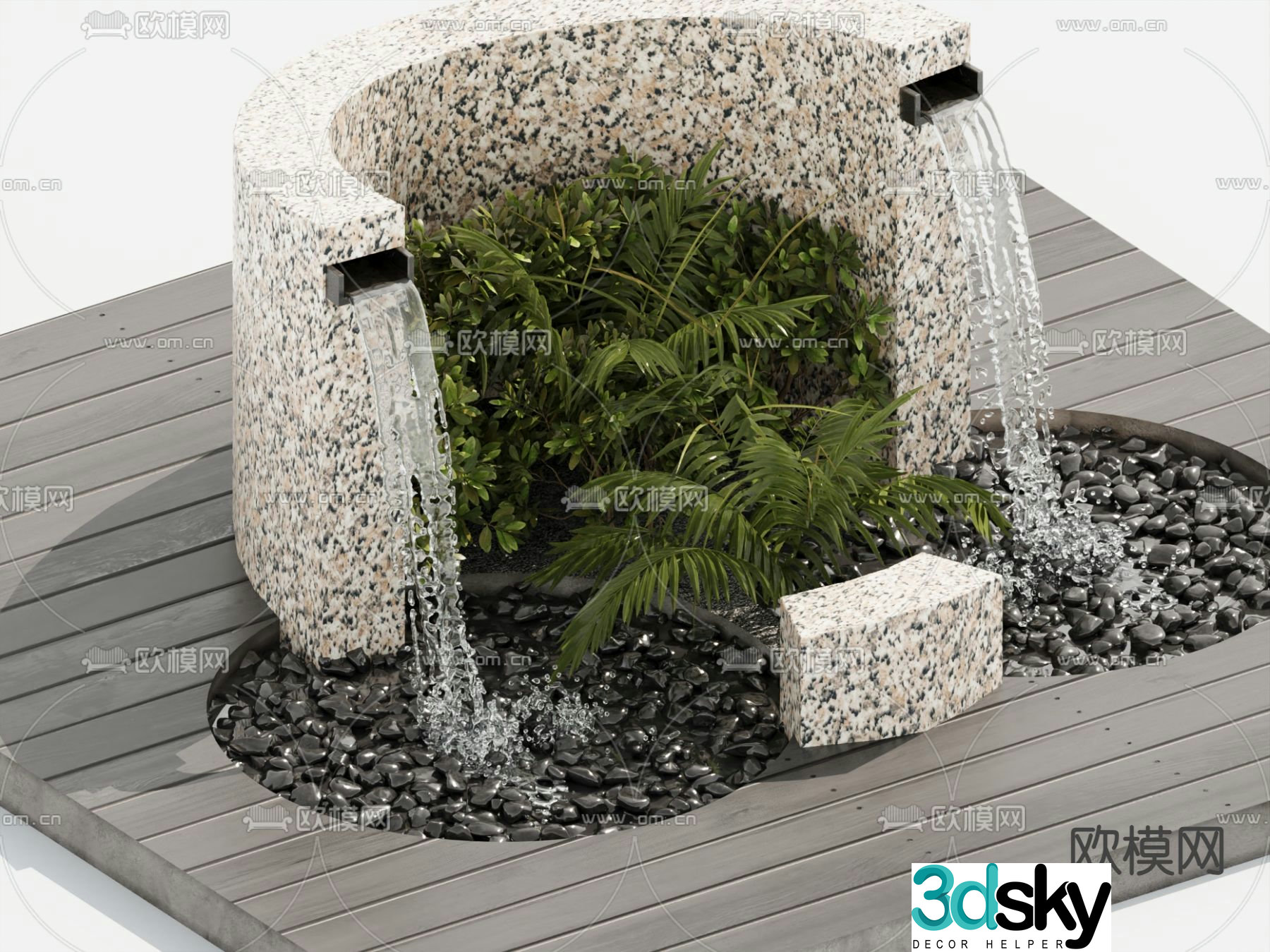 Modern rockery waterscape outdoor fountain pool 3D model