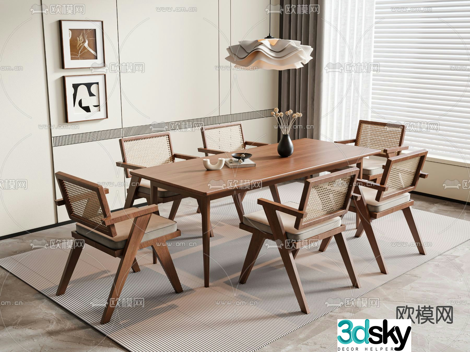 Medieval style dining table and chairs bar dining table 3D model
