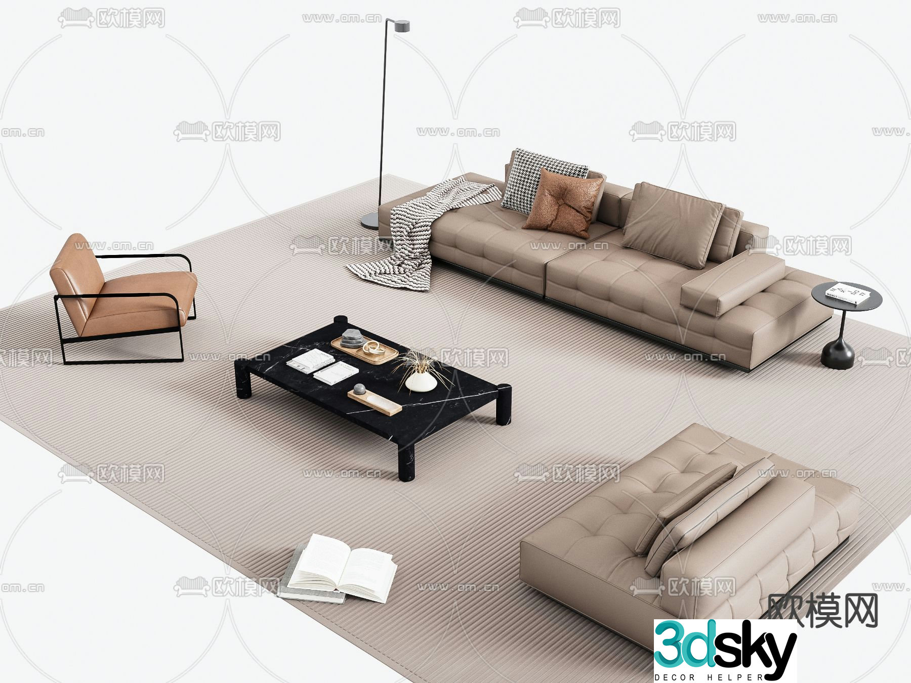 Modern modular sofa leather sofa 3d model