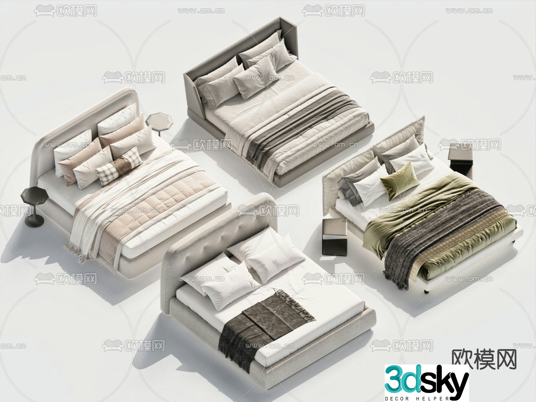 Modern double bed 3d model