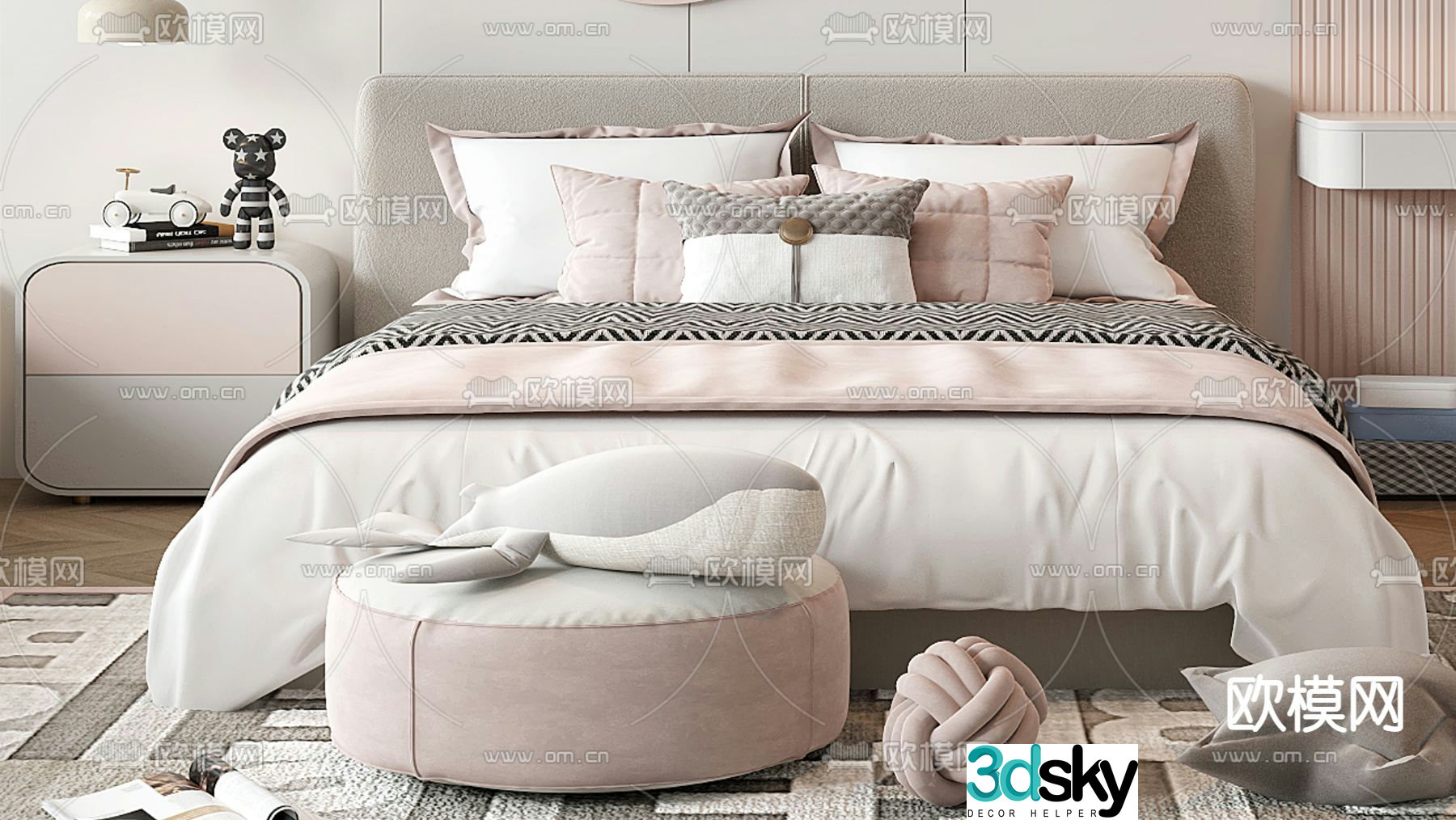 Modern children’s bed single bed 3d model