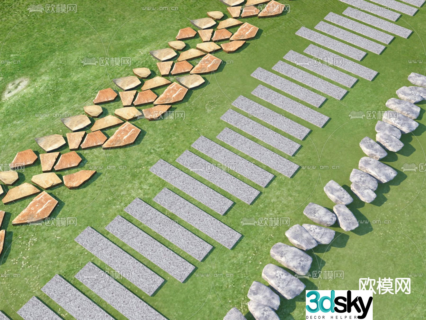 Modern landscape stone road 3D model