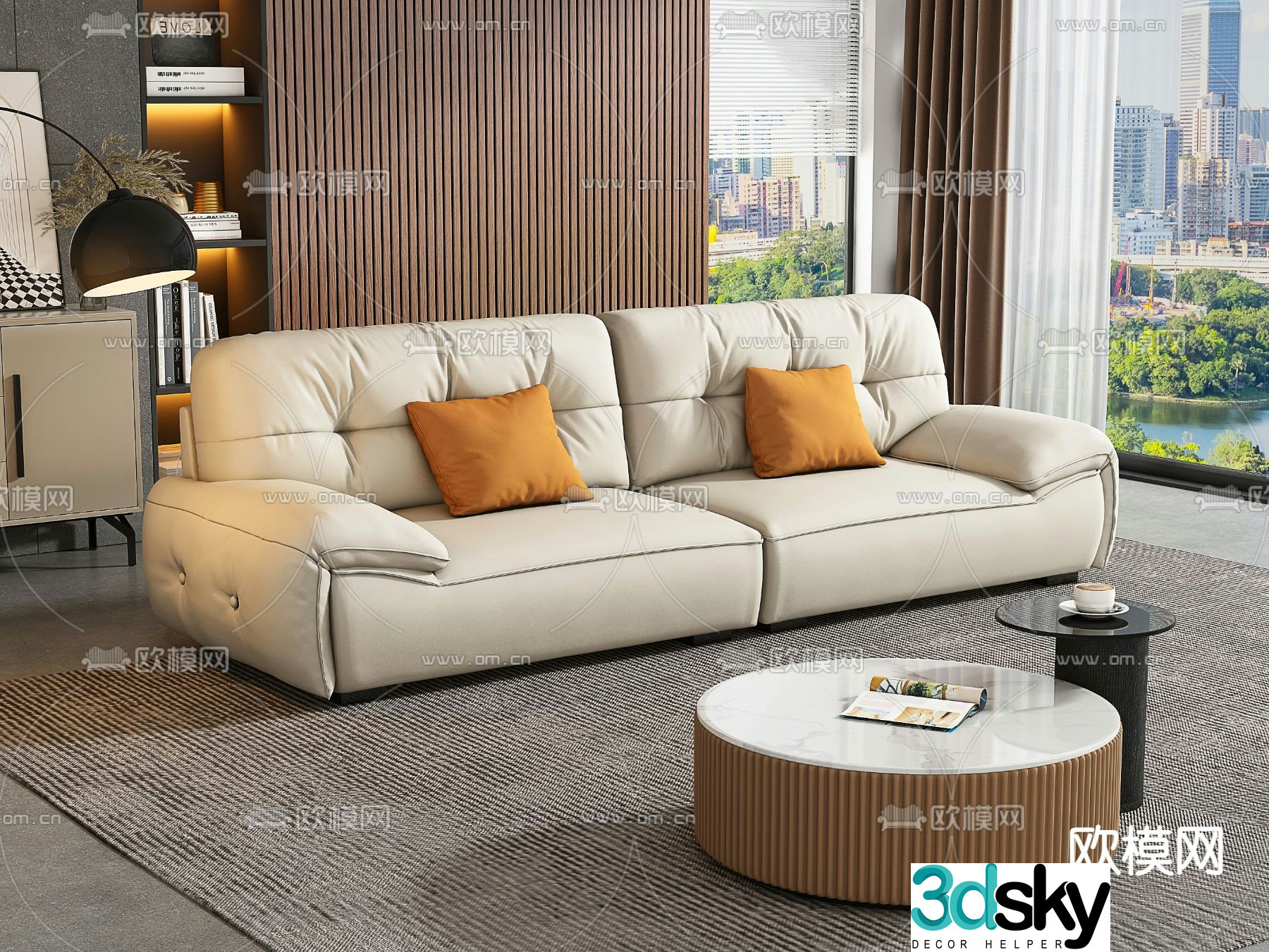 Double sofa leather sofa 3d model