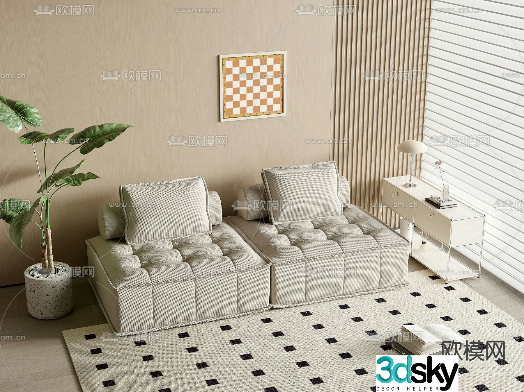 Modular sofa double sofa 3d model
