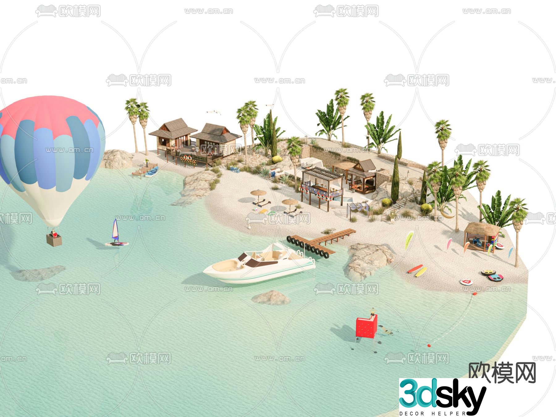 Modern landscape beach beach park 3d model