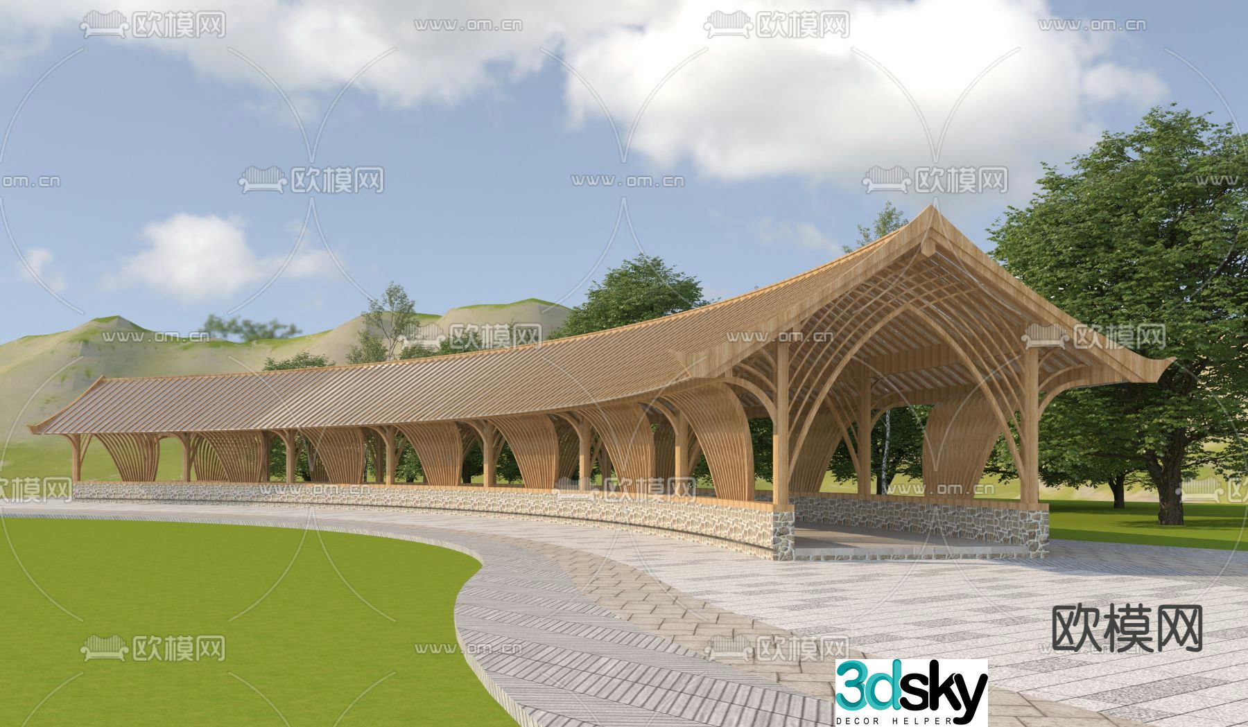 New Chinese style ecological gallery landscape gallery 3D model