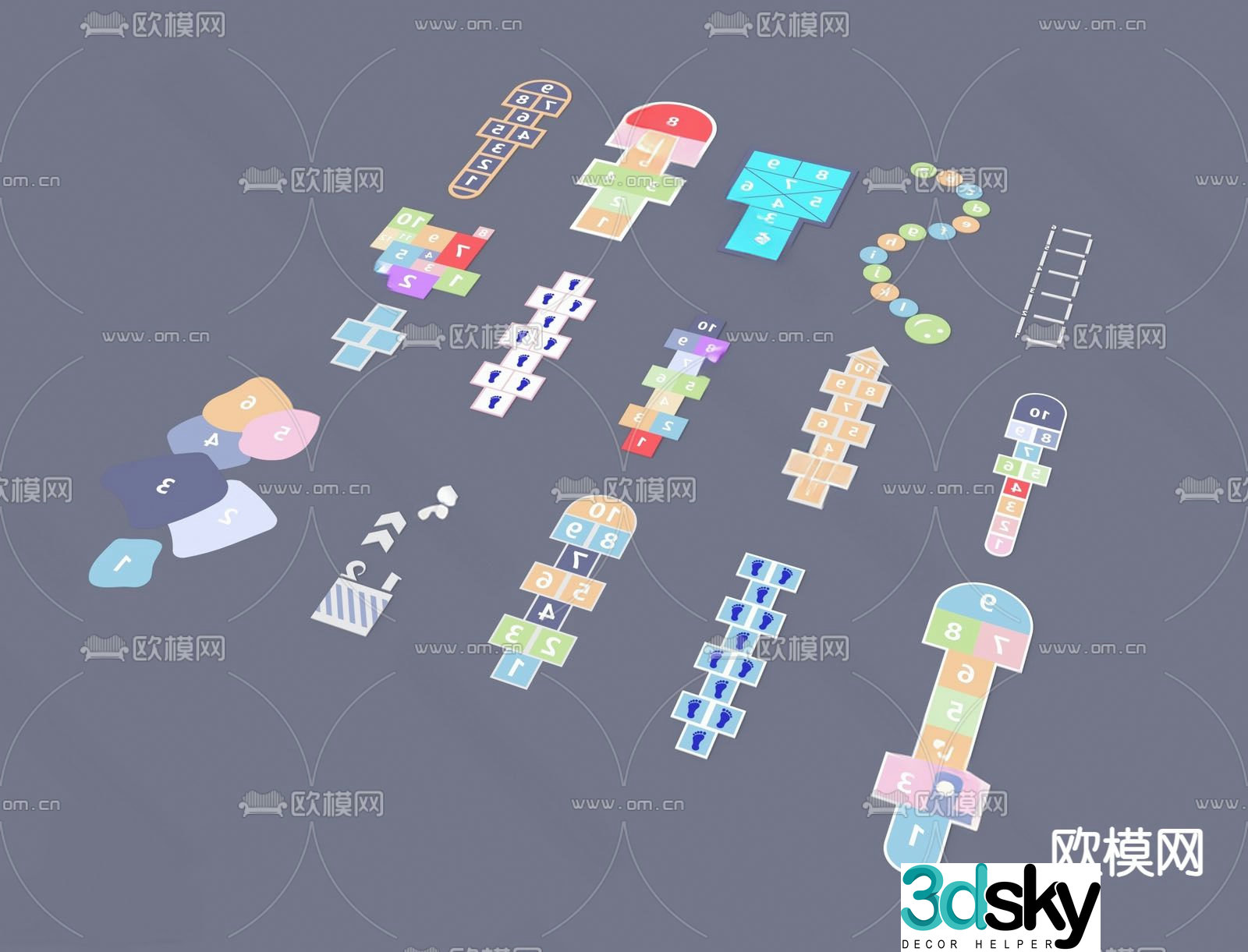 Outdoor equipment children's activity floor stickers 3D model