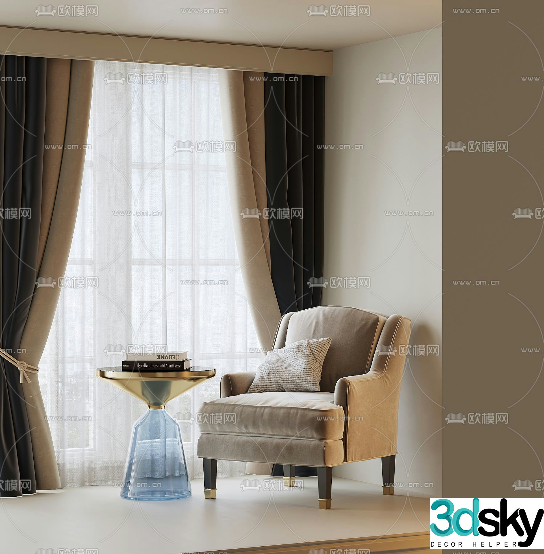 American single sofa leisure sofa 3d model