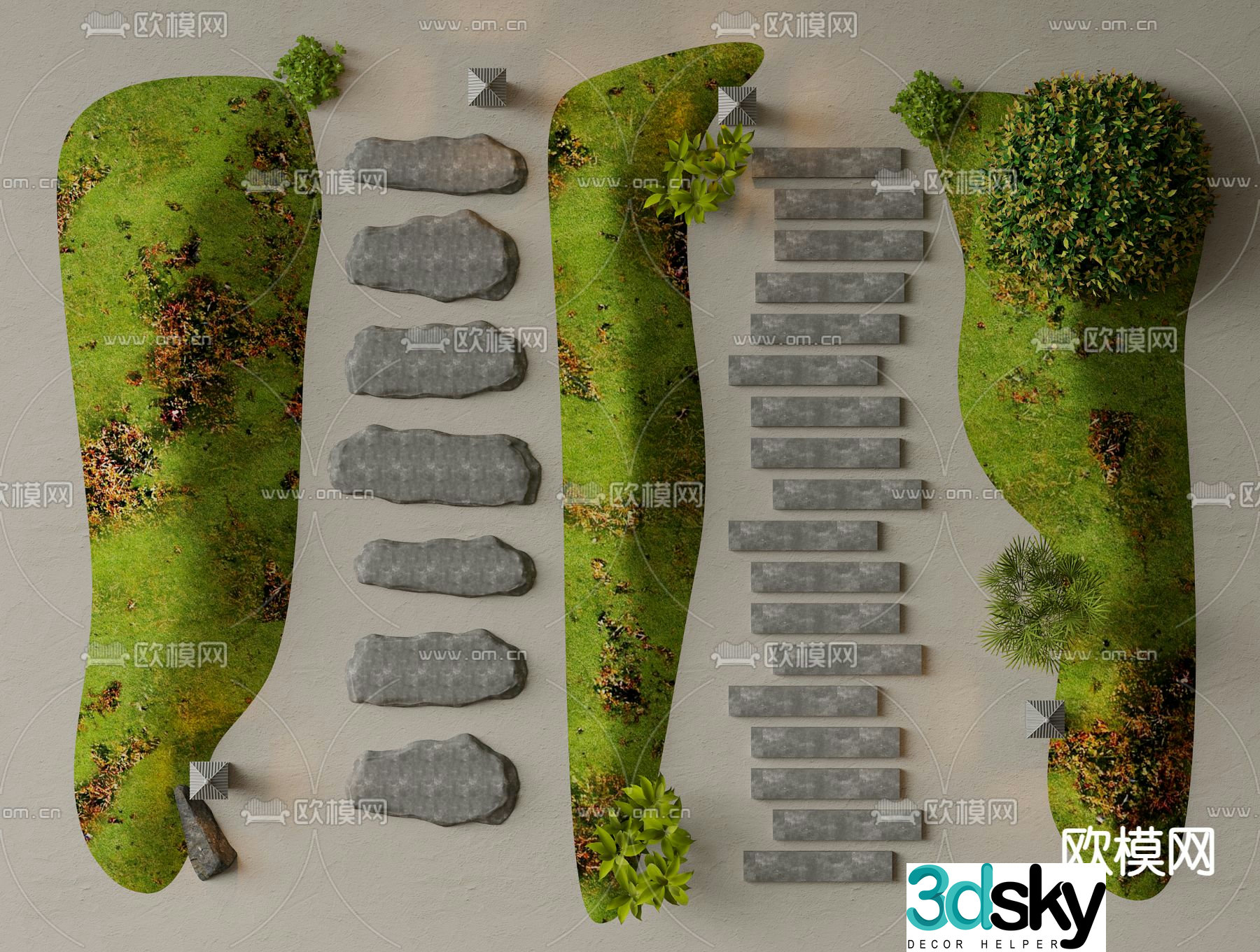 Modern landscape steps garden paving bluestone slabs gravel trails stone steps 3D model