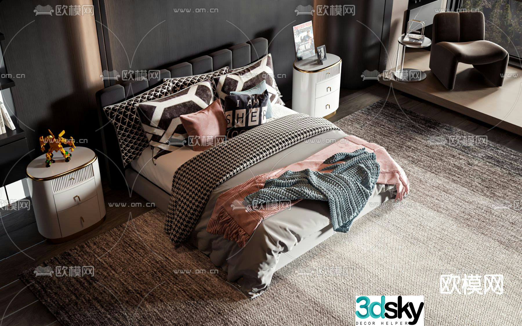 Modern double bed 3d model