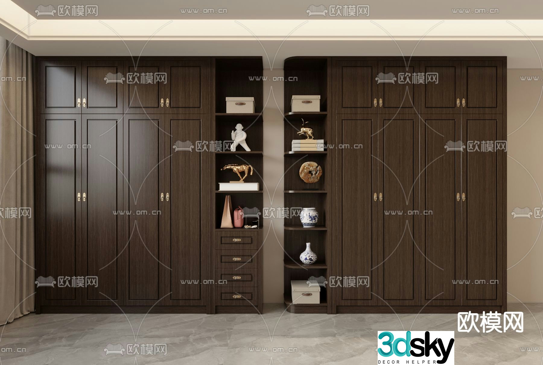 New Chinese style wardrobe wardrobe 3d model