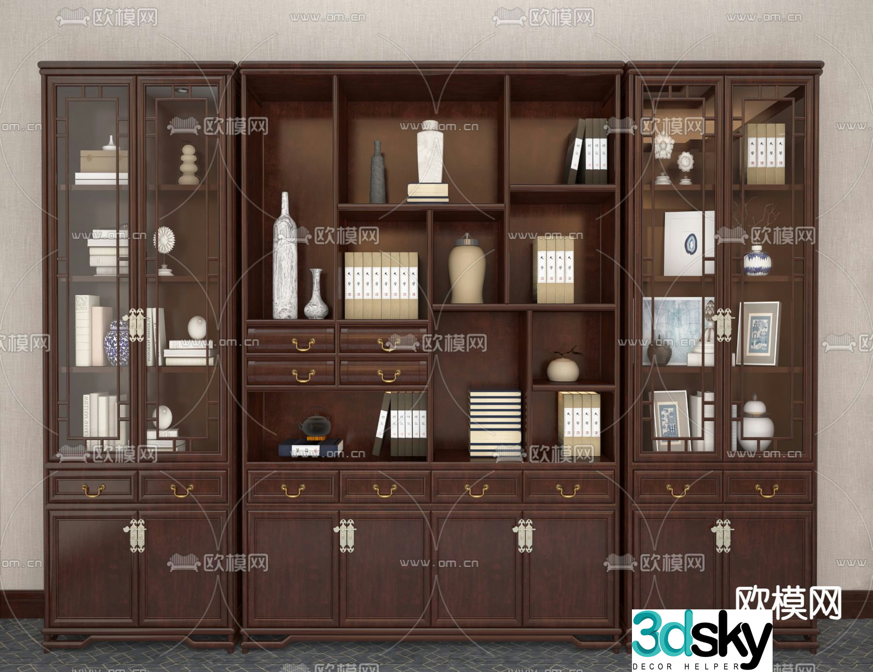 Chinese bookcase bookshelf decorative cabinet 3d model
