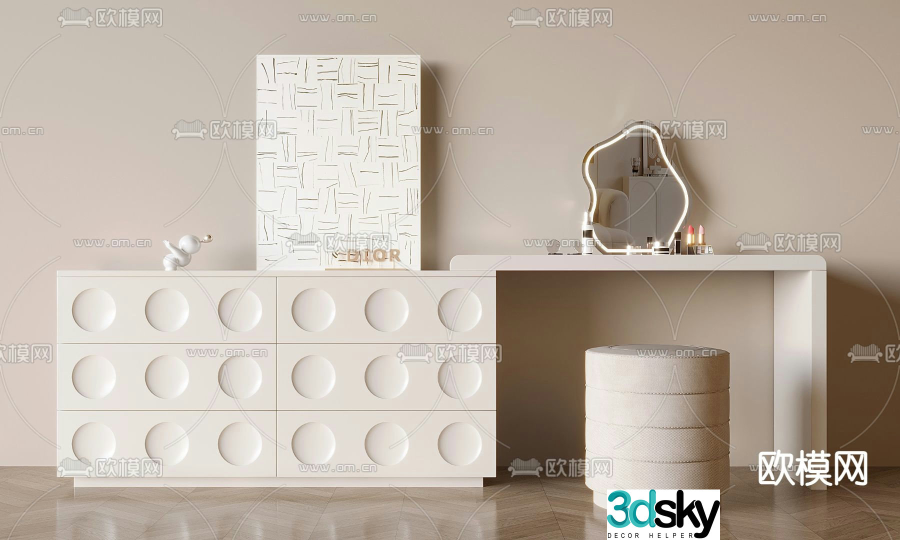 Cream style dresser dresser 3d model