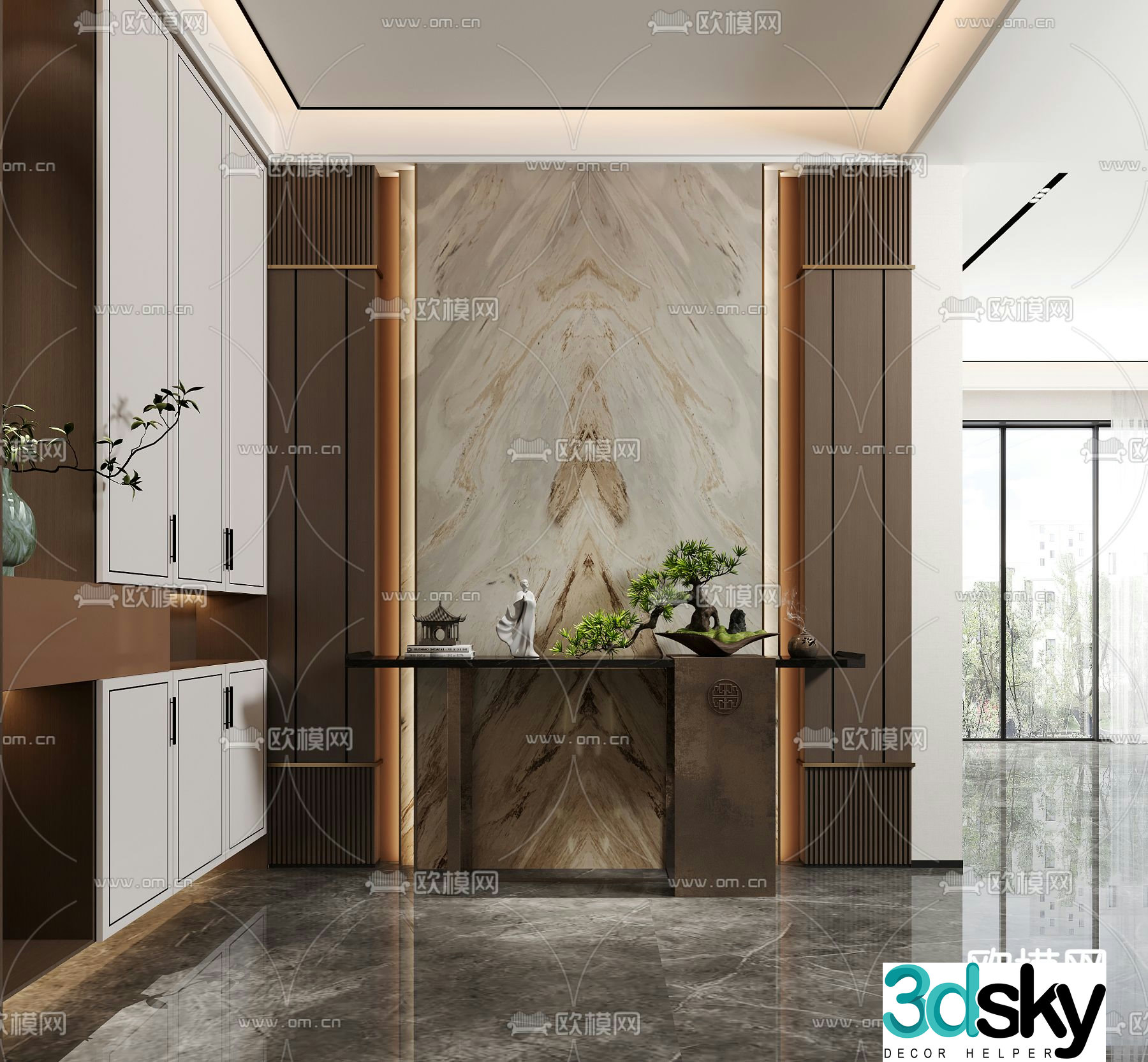 New Chinese style entrance hall shoe cabinet 3D model