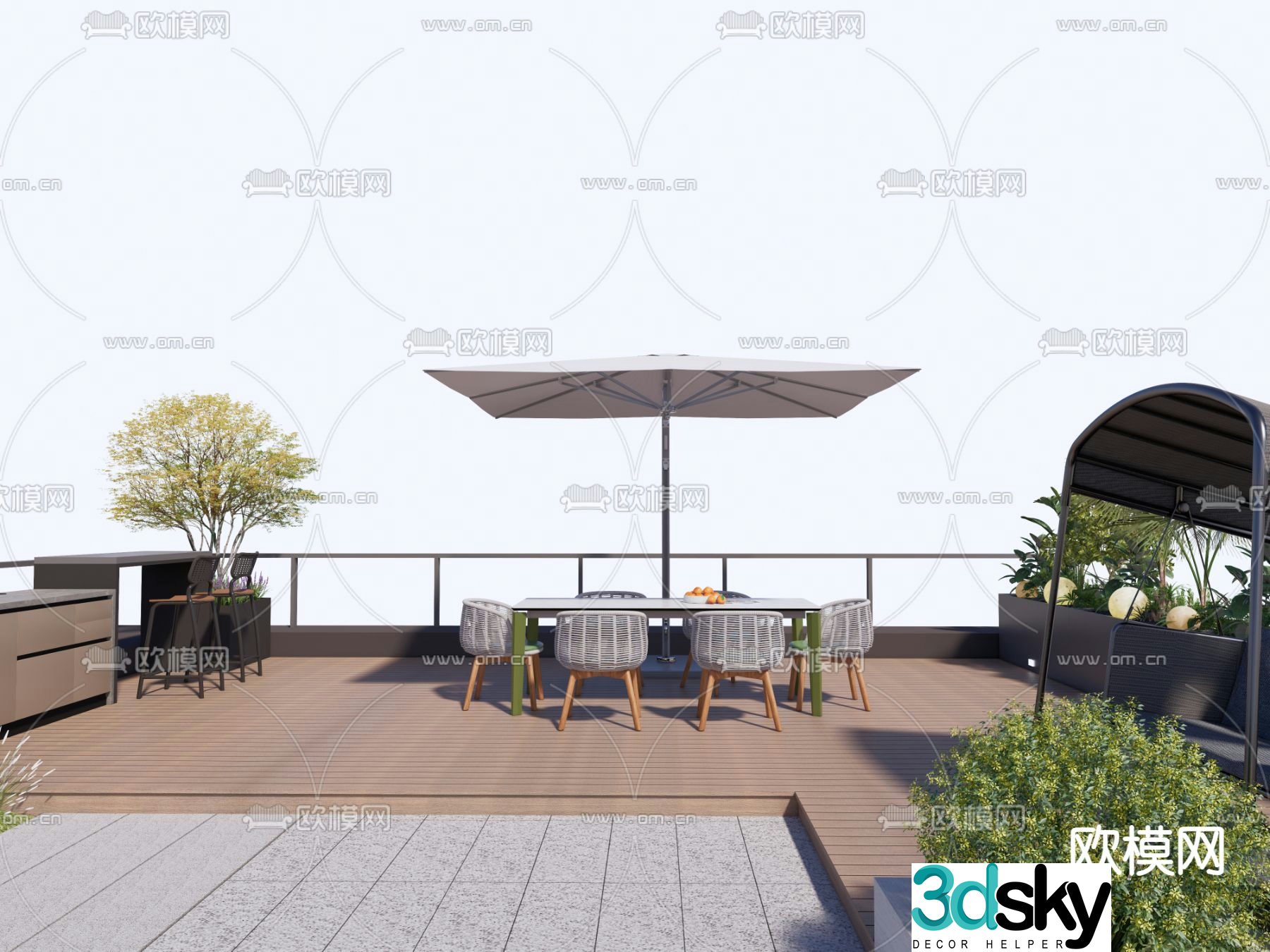 Modern balcony terrace roof garden 3d model