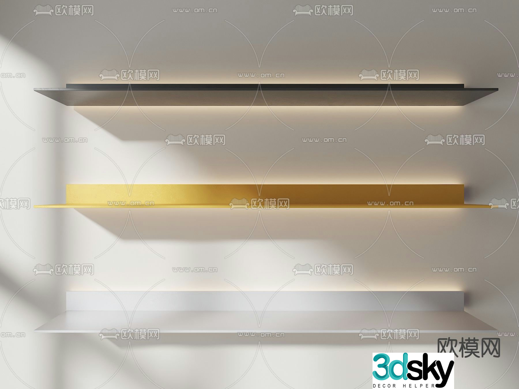 Minimalist storage rack L-shaped wall hanging laminate 3D model