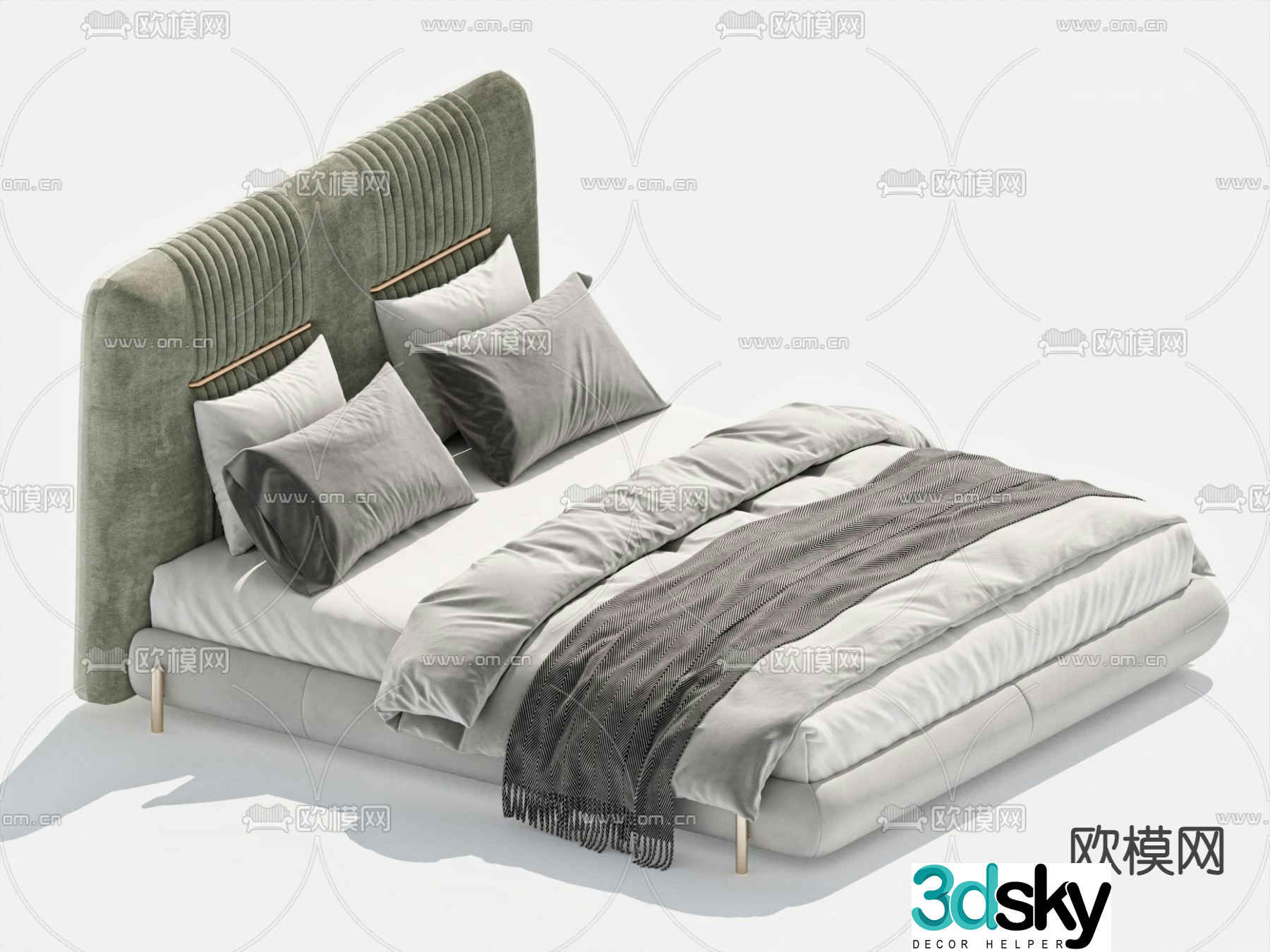 Simple double bed fabric bed 3d model