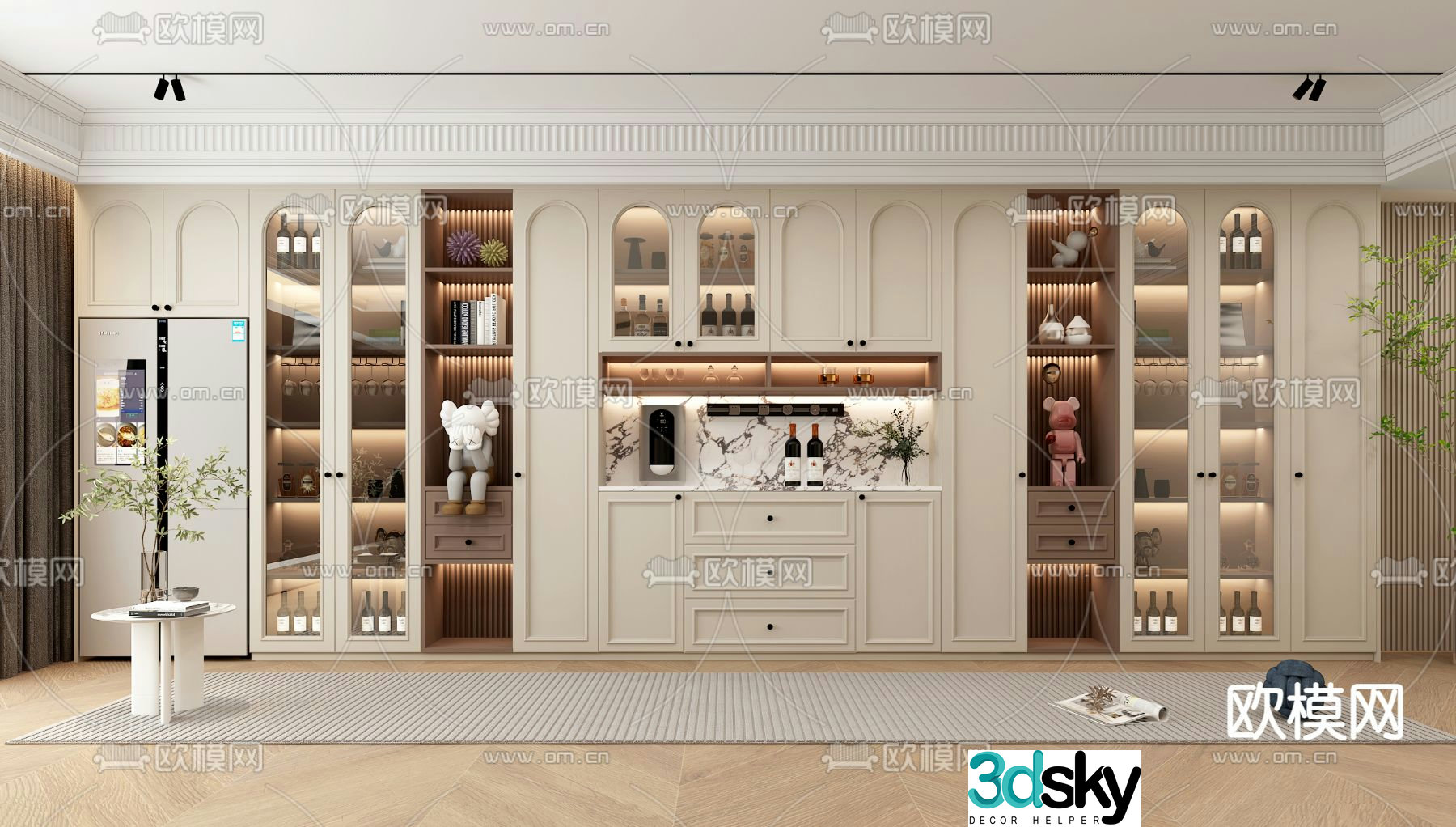 French wine cabinet semi-open wine cabinet 3D model