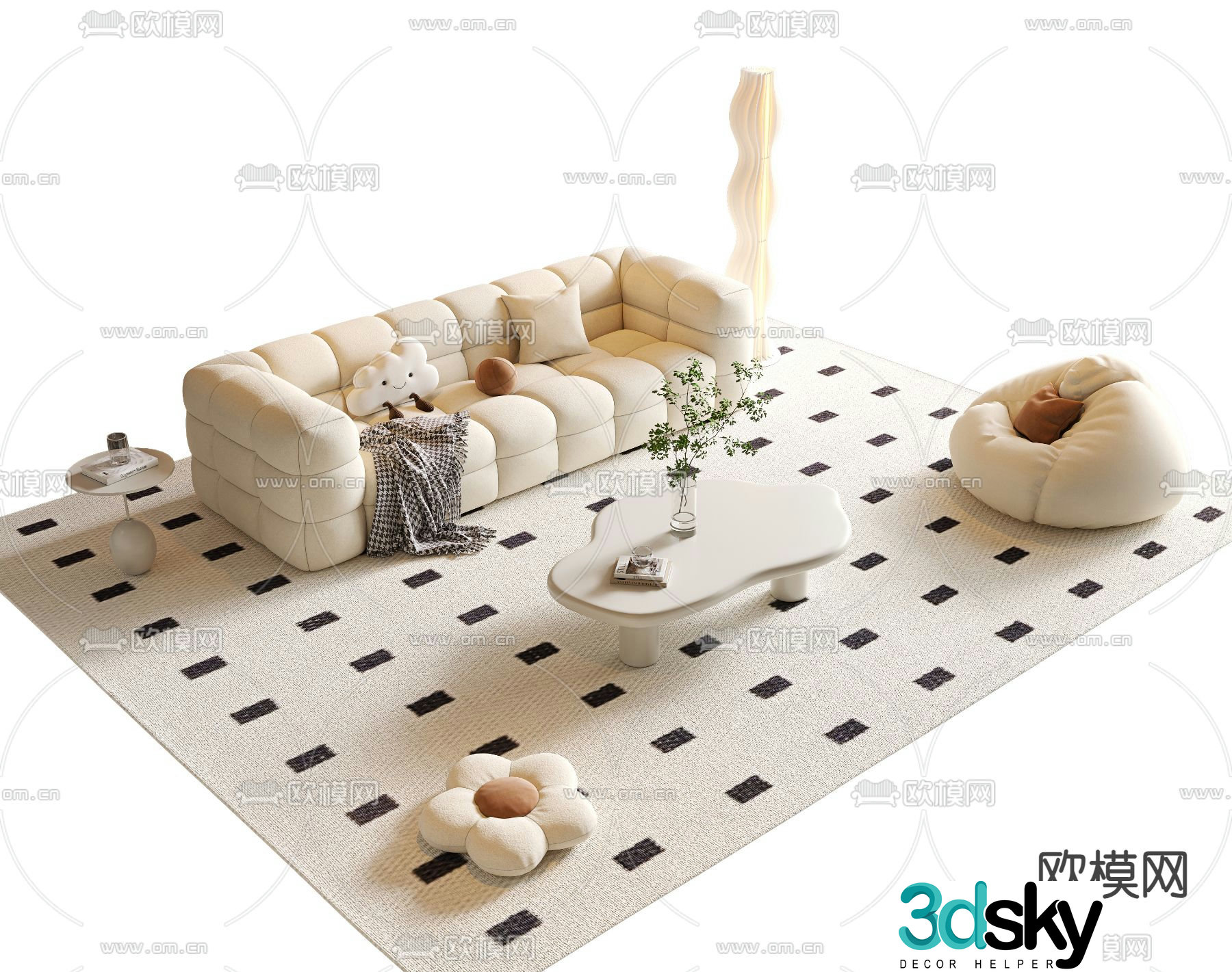 Cream style modular sofa 3d model