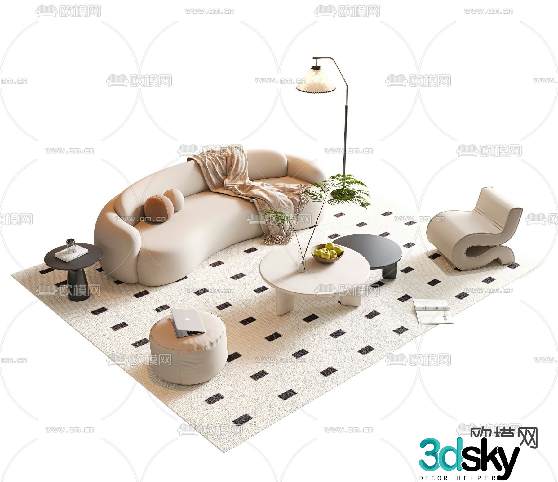 Cream style modular sofa 3d model