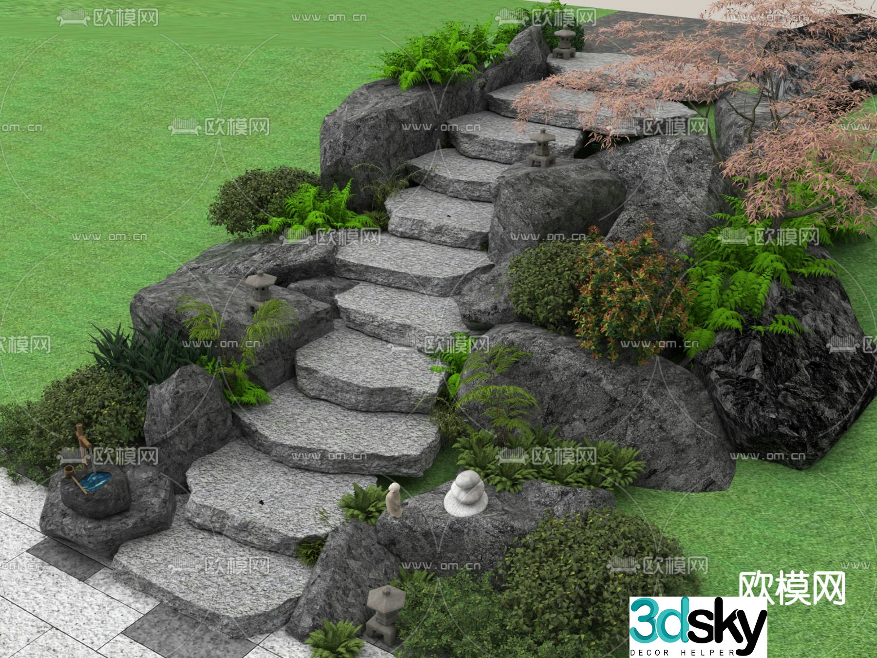 New Chinese style steps stone road 3D model