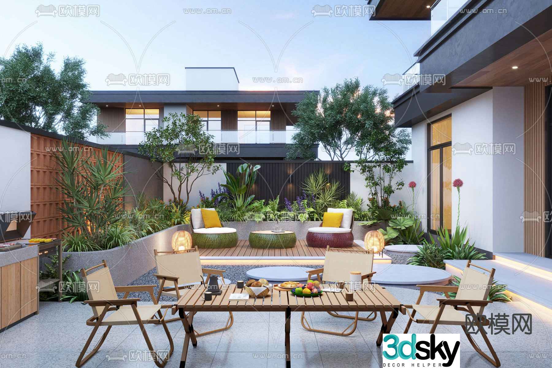 Courtyard landscape villa courtyard 3d model