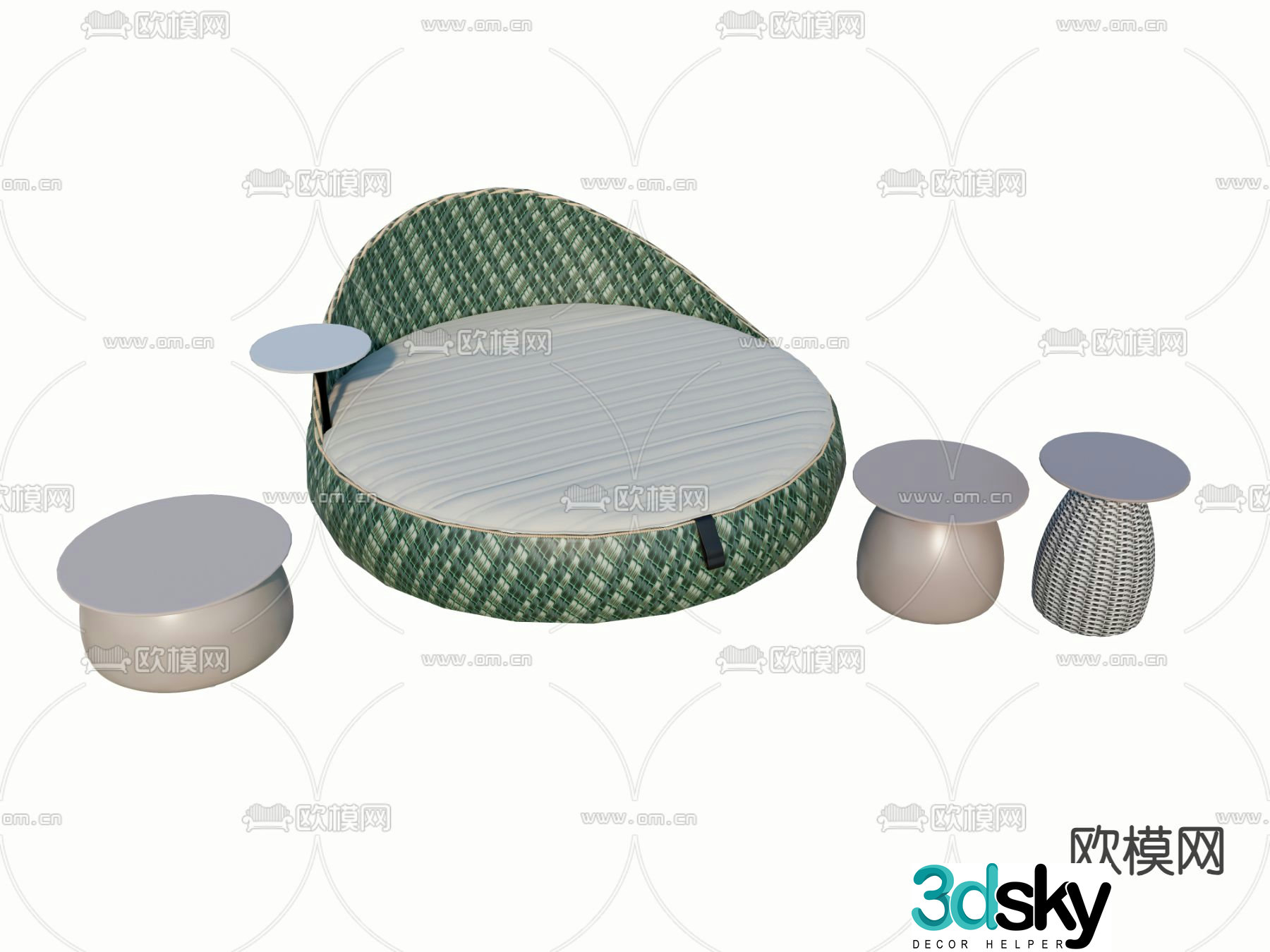 Rattan round bed table 3d model