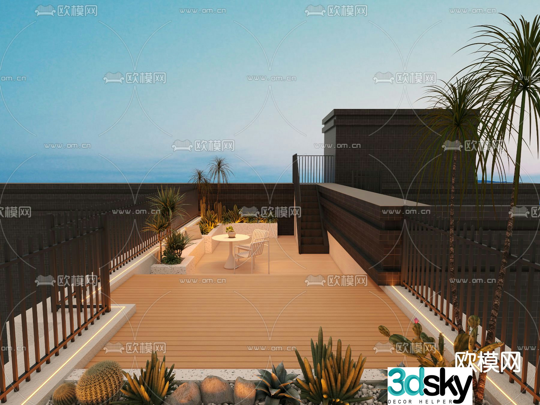 Modern balcony terrace roof garden 3d model