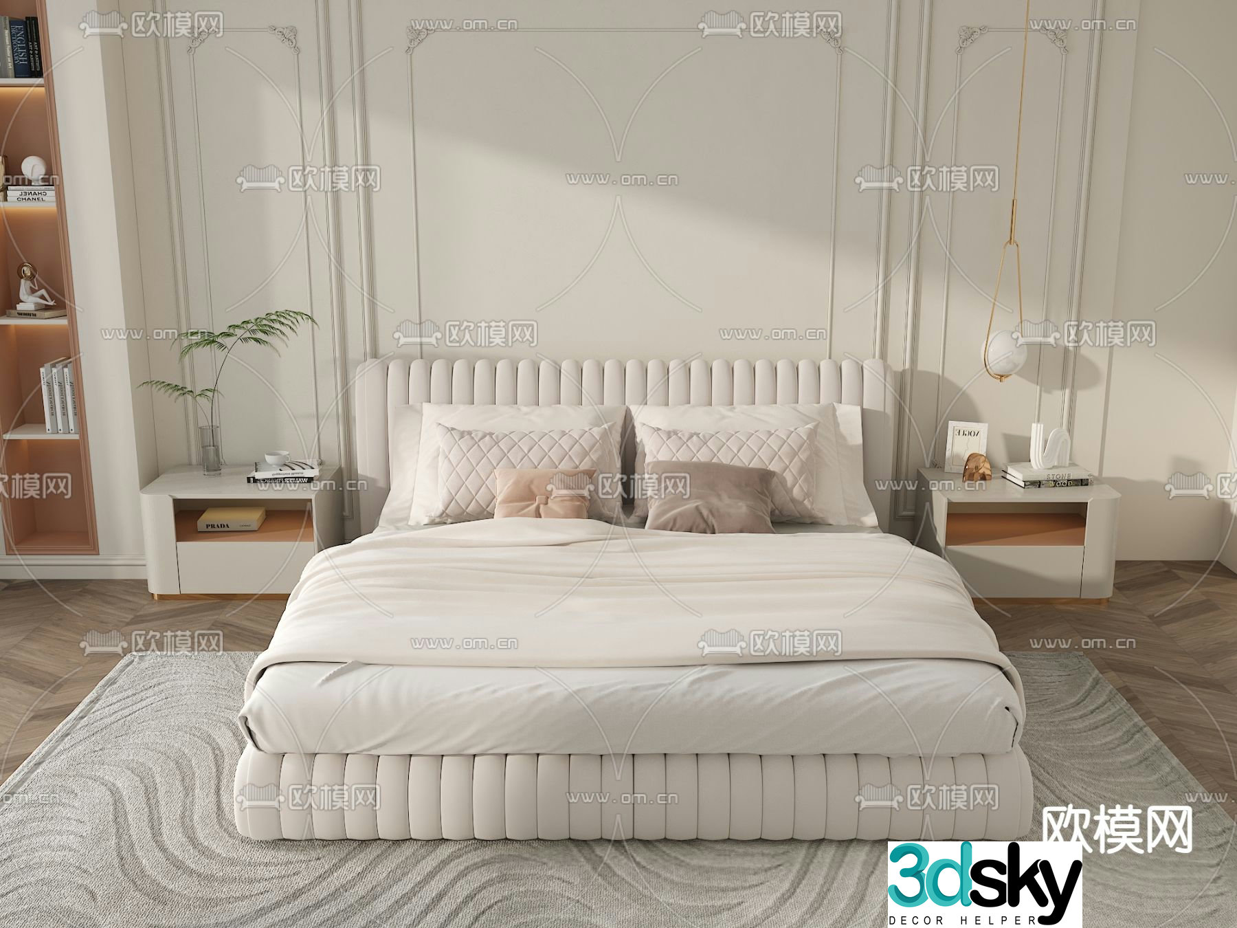 French double bed 3d model