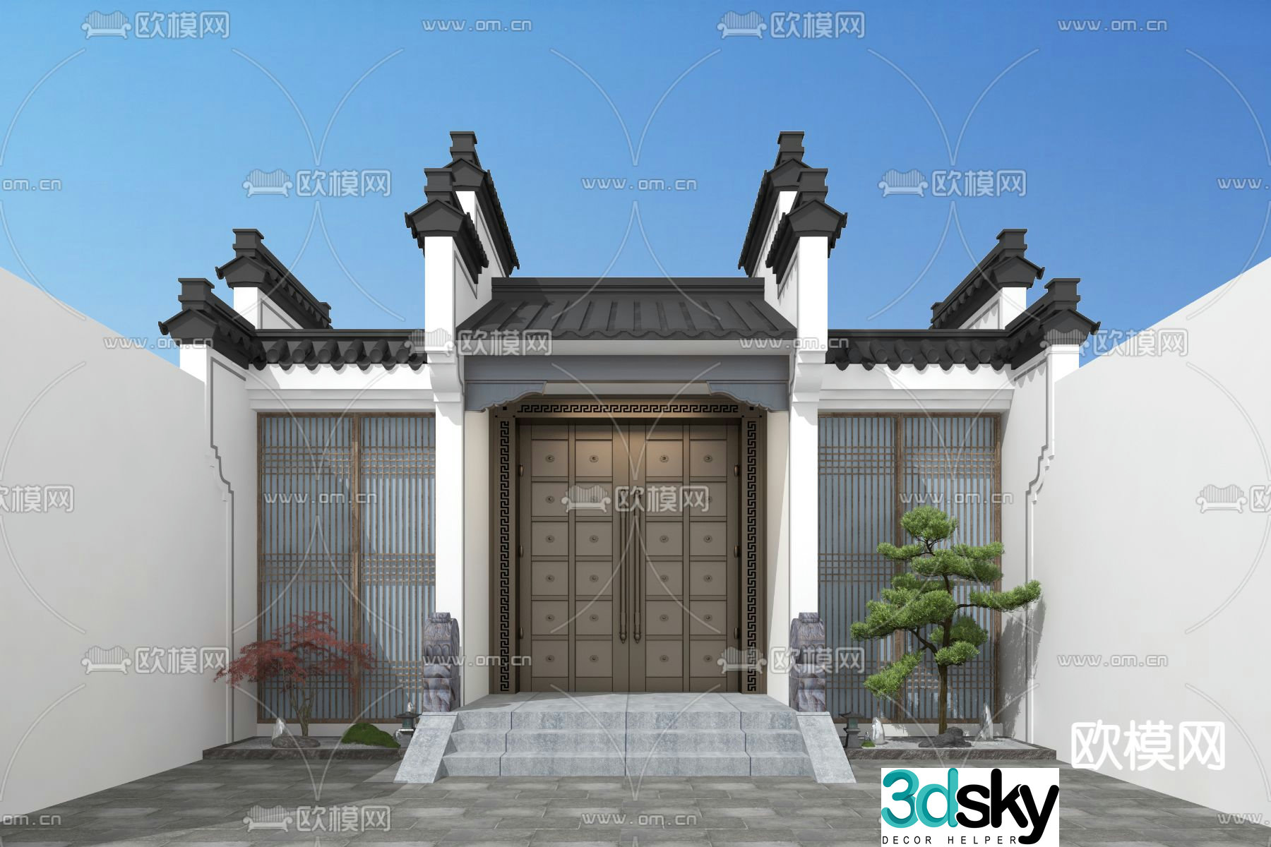 New Chinese style courtyard door entrance door 3D model