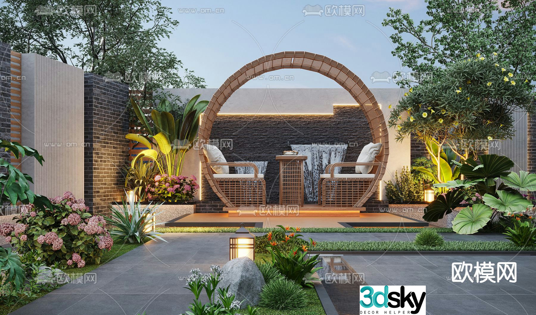 Courtyard landscape villa courtyard 3d model