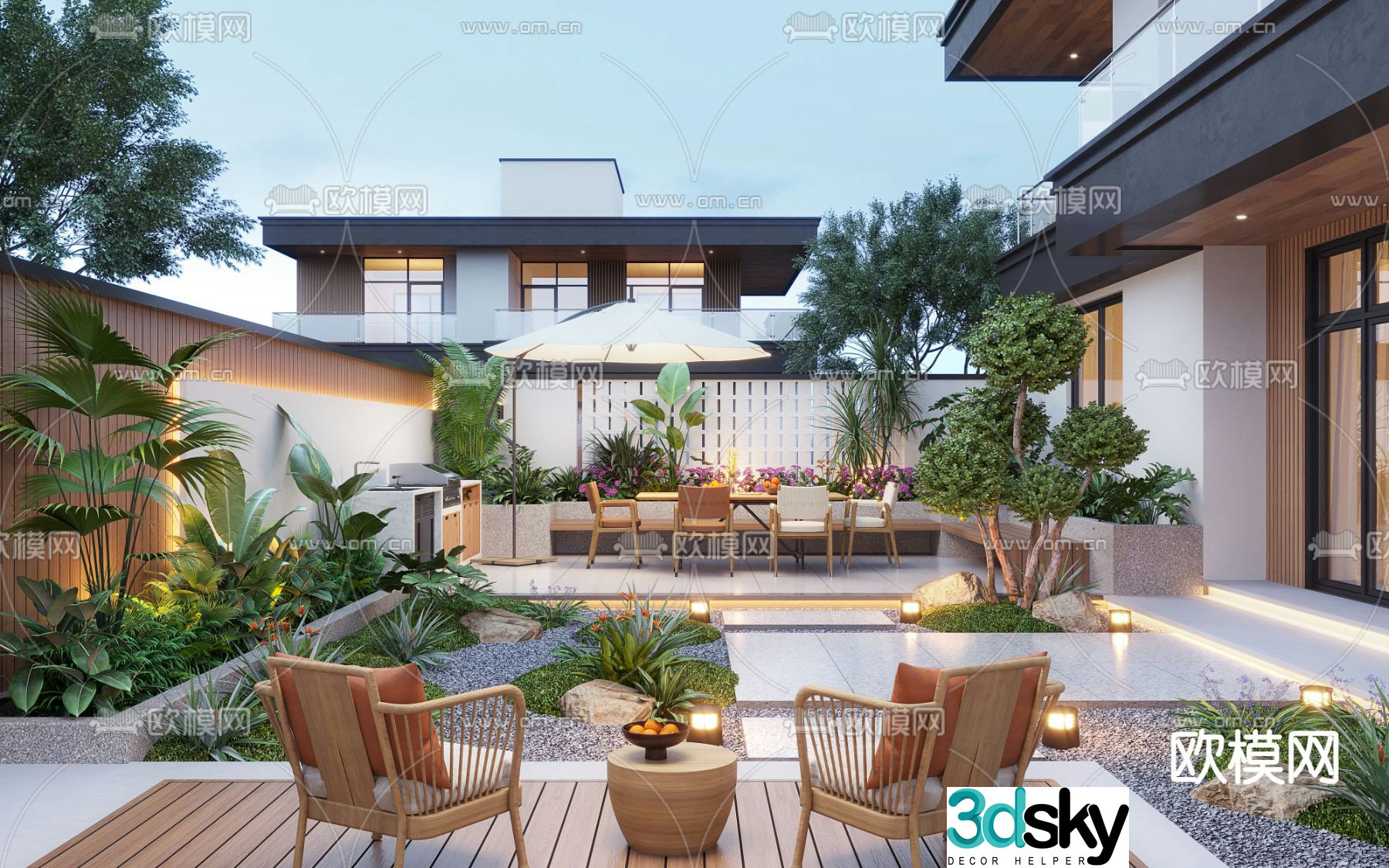 Courtyard landscape villa courtyard 3d model